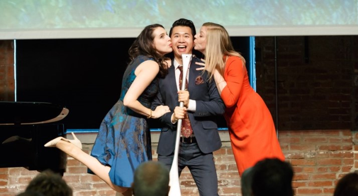 No wonder Brian Vu is smiling! Photo from a 2016 Art Song Recital at Pittsburgh Opera Headquarters with Claudia Rosenthal and Corrie Stallings