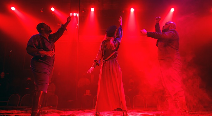 Ambrose Raines (Andrew Turner), Leona Raines (Madeline Ehlinger), and The Outlaw Luther Harlow (Yazid Gray) - photo credit: David Bachman