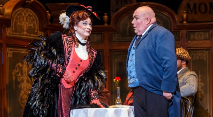 Musetta (Sari Gruber) with Alcindoro (Kevin Glavin). Photo by David Bachman for Pittsburgh Opera