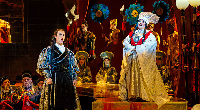 Prince Calaf attempts to solve Turandot's riddles. Photo via David Bachman Photography.