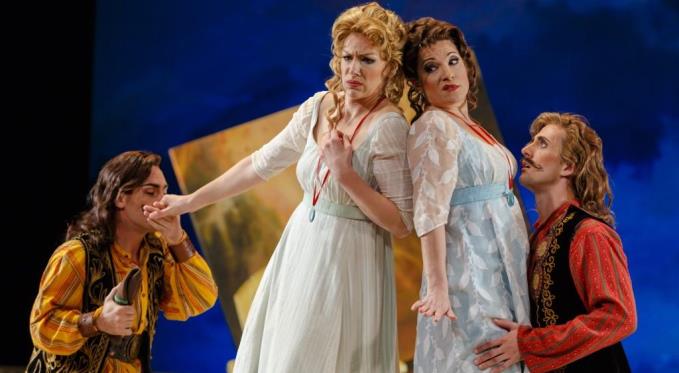 Dorabella and Fiordiligi resist the advances of the 'Albanians', aka Ferrando and Guglielmo in disguise. Photo: David Bachman Photography