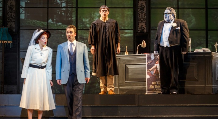 Tyler Zimmerman performs as the Notary in Don Pasquale, alongside Lisette Oropesa, Joshua Hopkins and Kevin Glavin