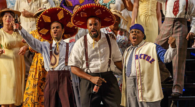 Cool Papa Bell (Phillip Gay), Sam Bankhead (Kenneth Kellogg) and Josh Gibson (Alfred Walker) celebrate their pending journey to play for the Veracruz Azules in Mexico. Photo Credit: David Bachman Photography.