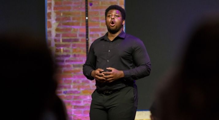 Andrew Turner singing at the October Brown Bag Concert (photo credit: David Bachman)