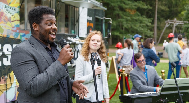 Andrew Turner singing at the Fox Chapel Community Day via the Restart the ArtsMobile! (photo credit: David Bachman)