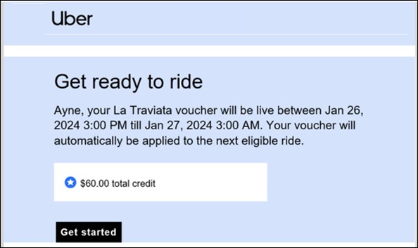 Screen shot of Uber Voucher confirmation email