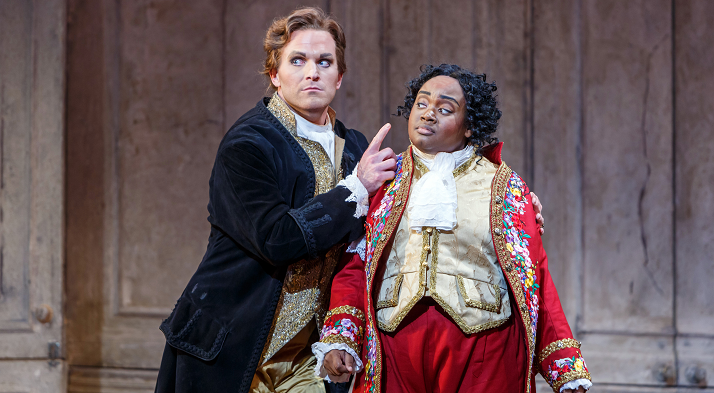 Count Almaviva (Jarrett Ott) warns Cherubino (Jazmine Olwalia) (photo credit: David Bachman)