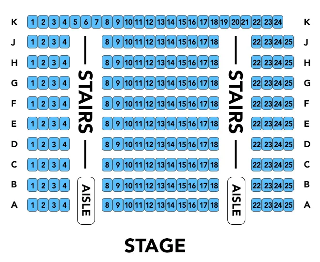 seating map of the George R White studio at the Bitz Opera Factory