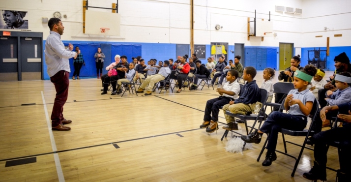 Pittsburgh Opera Resident Artist Ben Taylor performs for Propel Northside students