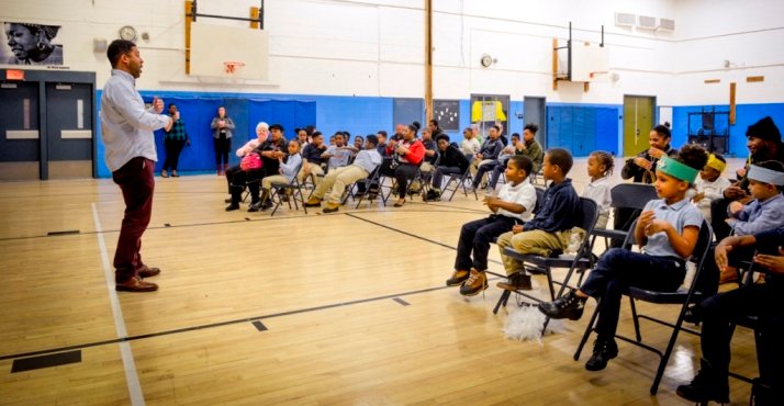Pittsburgh Opera Resident Artist Ben Taylor performs for Propel Northside students